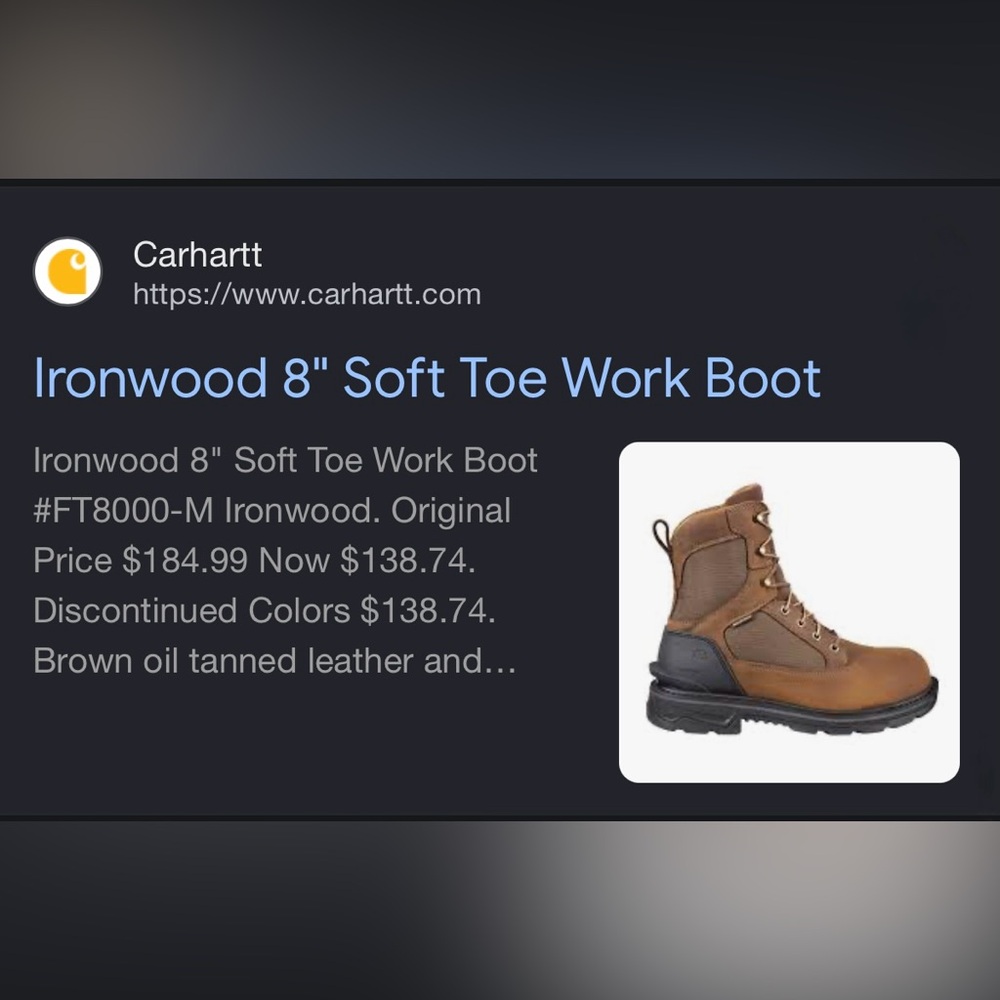 Carhartt Ironwood 8" Soft Toe Work Boot - Brown